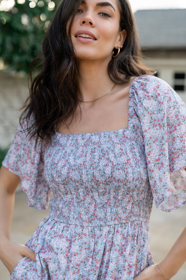 Lyssa Smocked Dress | Dusty Blue Floral