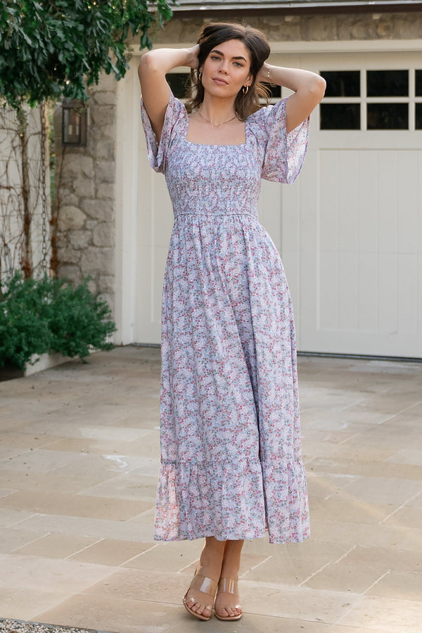 Lyssa Smocked Dress | Dusty Blue Floral