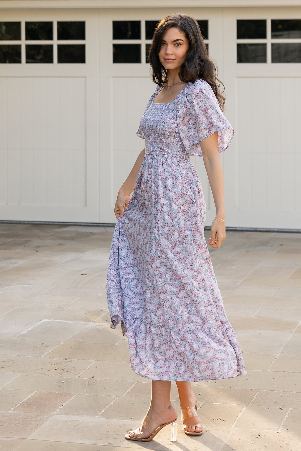 Lyssa Smocked Dress | Dusty Blue Floral