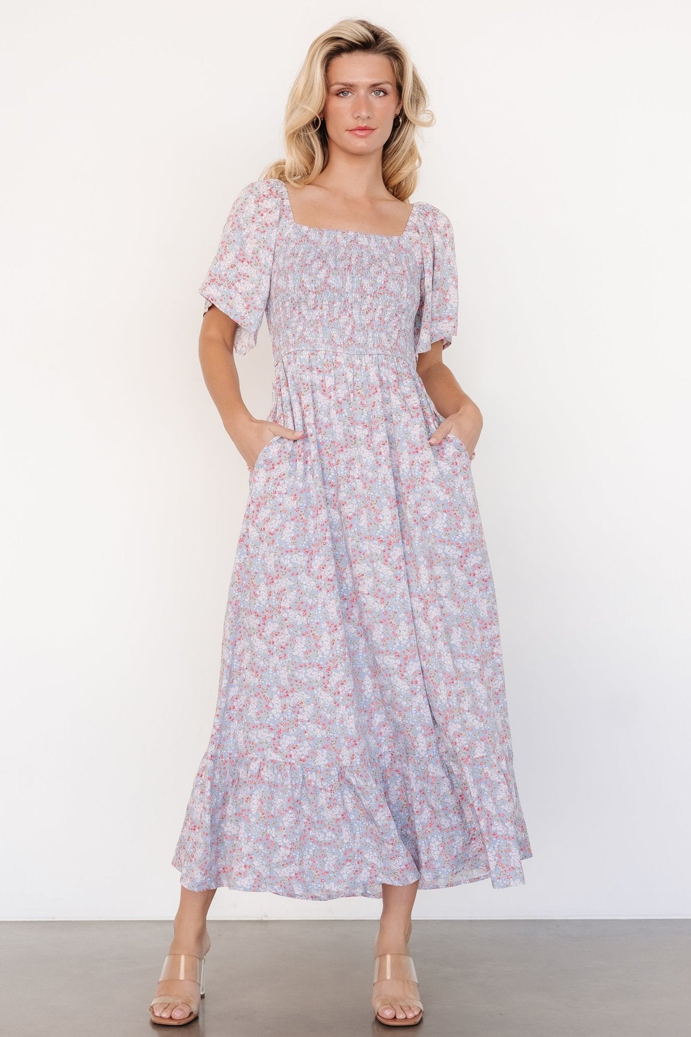 Lyssa Smocked Dress | Dusty Blue Floral Secondary image