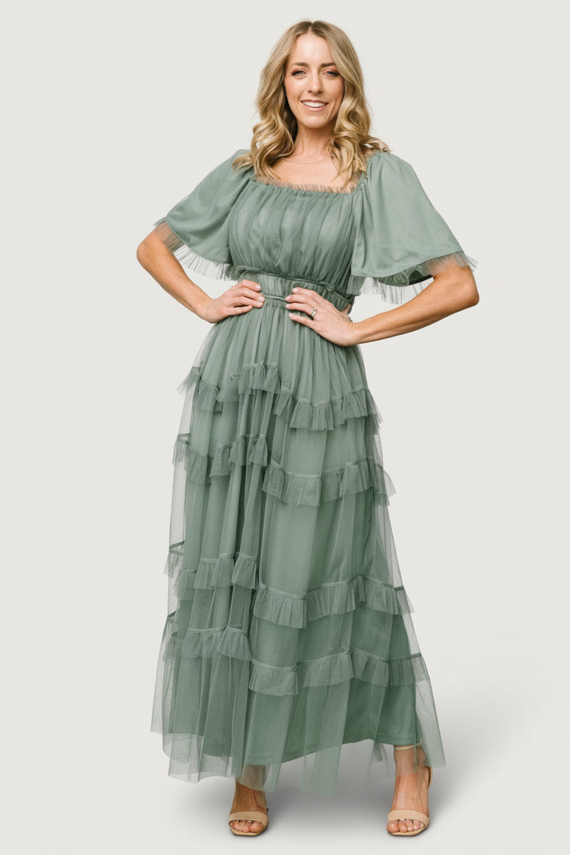 Magdalena Tulle Maxi Dress | Eucalyptus Main image