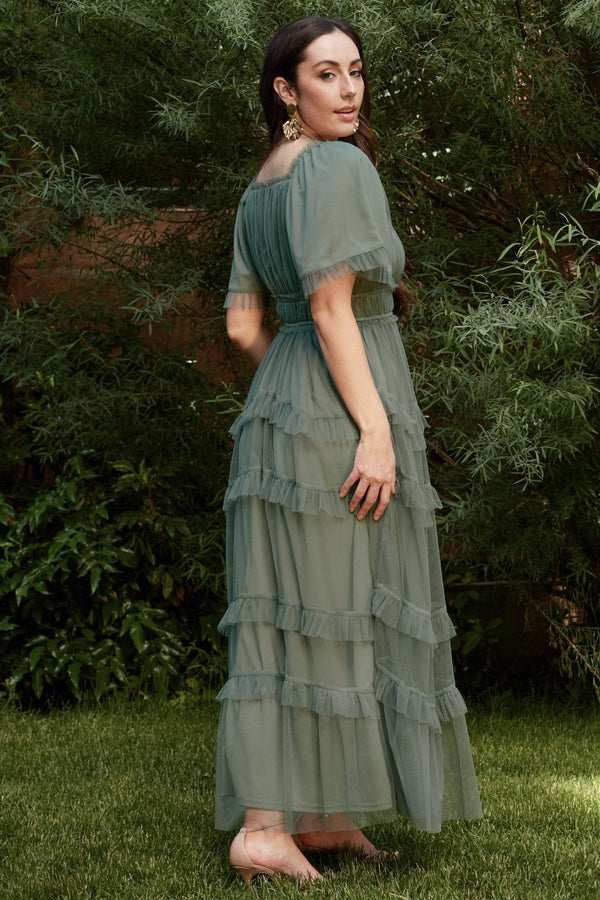 Magdalena Tulle Maxi Dress | Eucalyptus