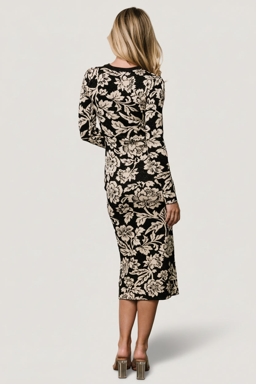Marci Sweater Dress | Black + Ivory Floral