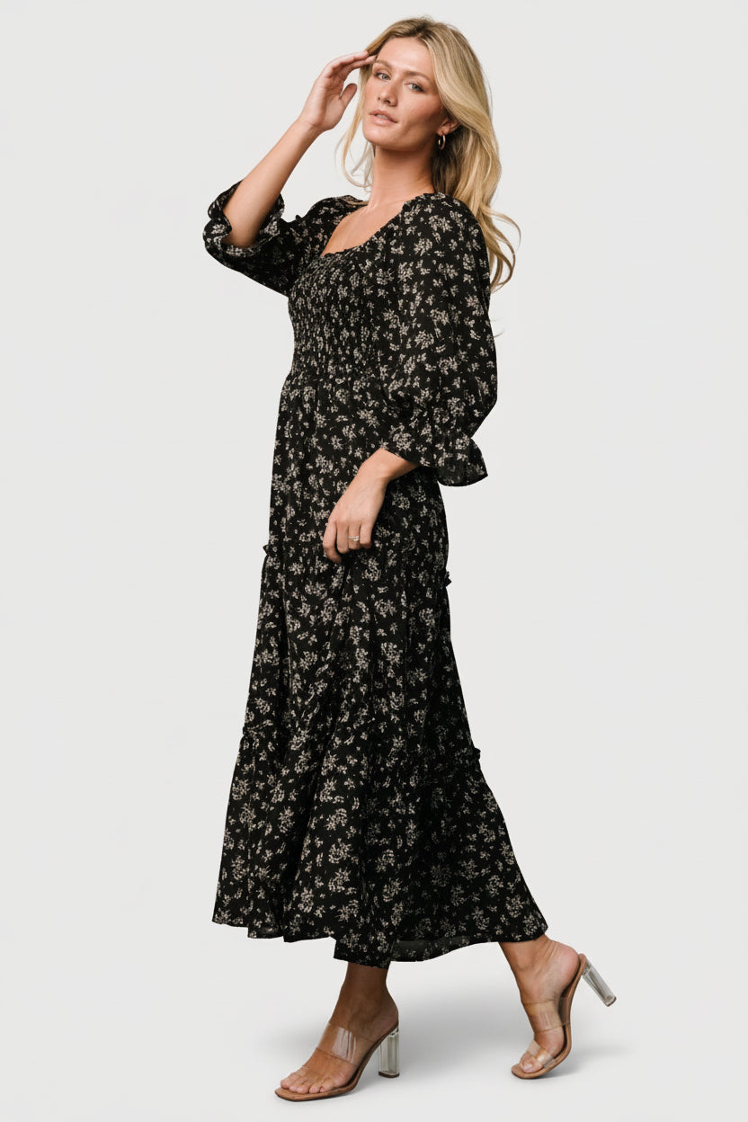 Margareta Tiered Dress | Black Floral