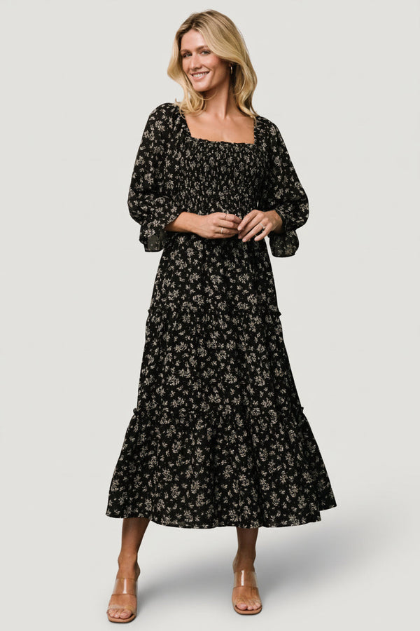Margareta Tiered Dress | Black Floral