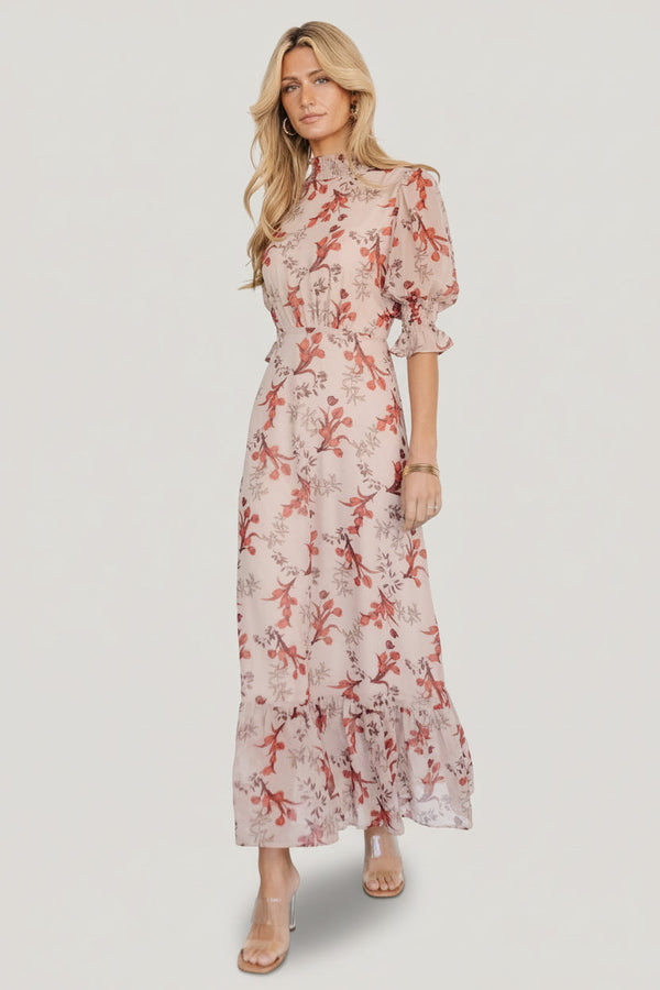 Marie Mock Neck Maxi Dress | Blush Floral