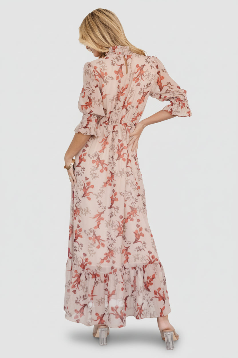 Marie Mock Neck Maxi Dress | Blush Floral