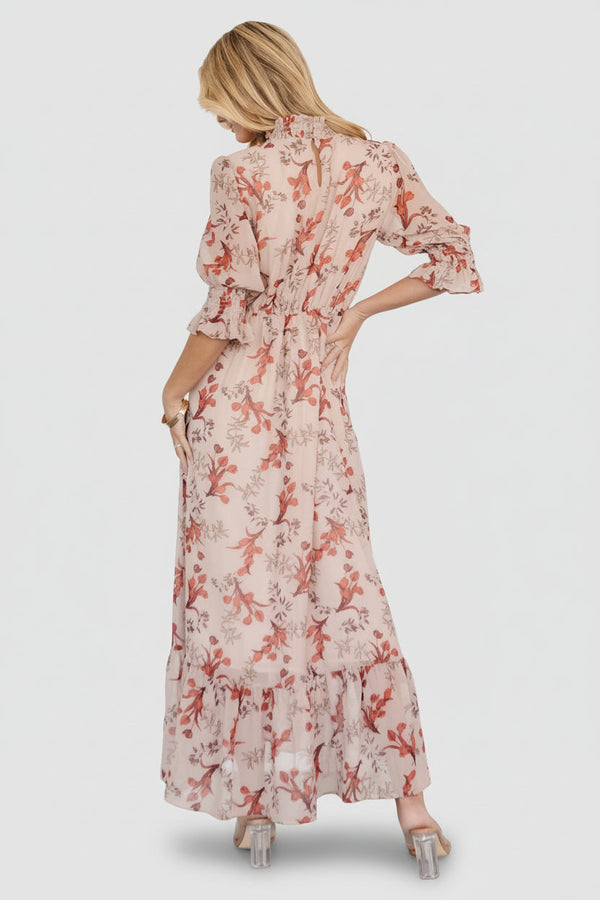 Marie Mock Neck Maxi Dress | Blush Floral