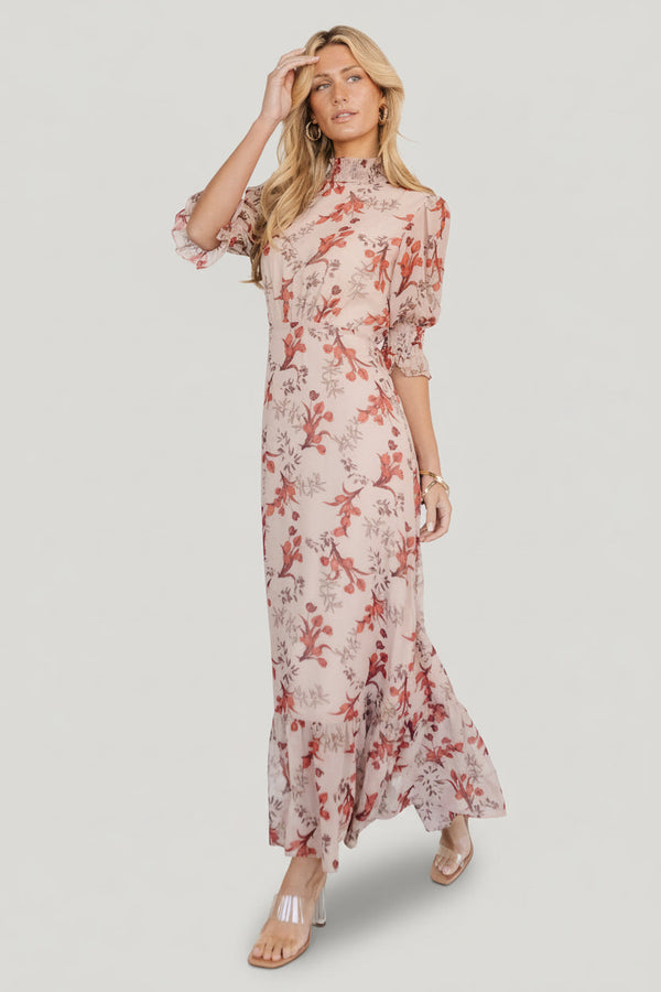 Marie Mock Neck Maxi Dress | Blush Floral