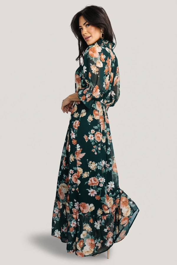 Marie Mock Neck Maxi Dress | Dark Green Floral