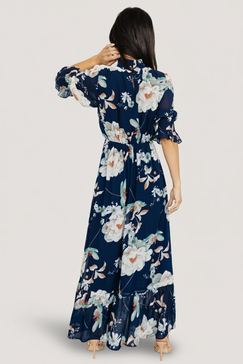 Marie Mock Neck Maxi Dress | Navy Floral