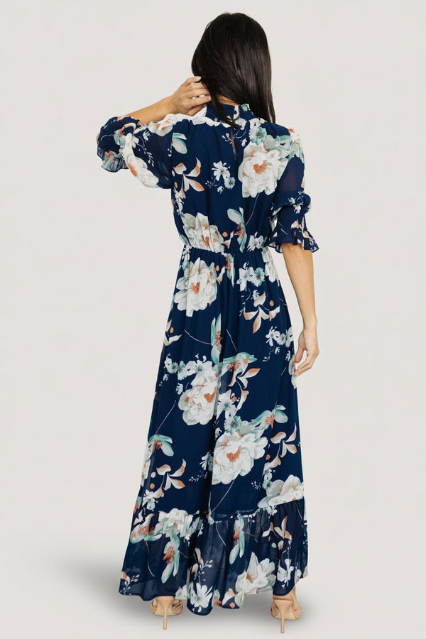 Marie Mock Neck Maxi Dress | Navy Floral
