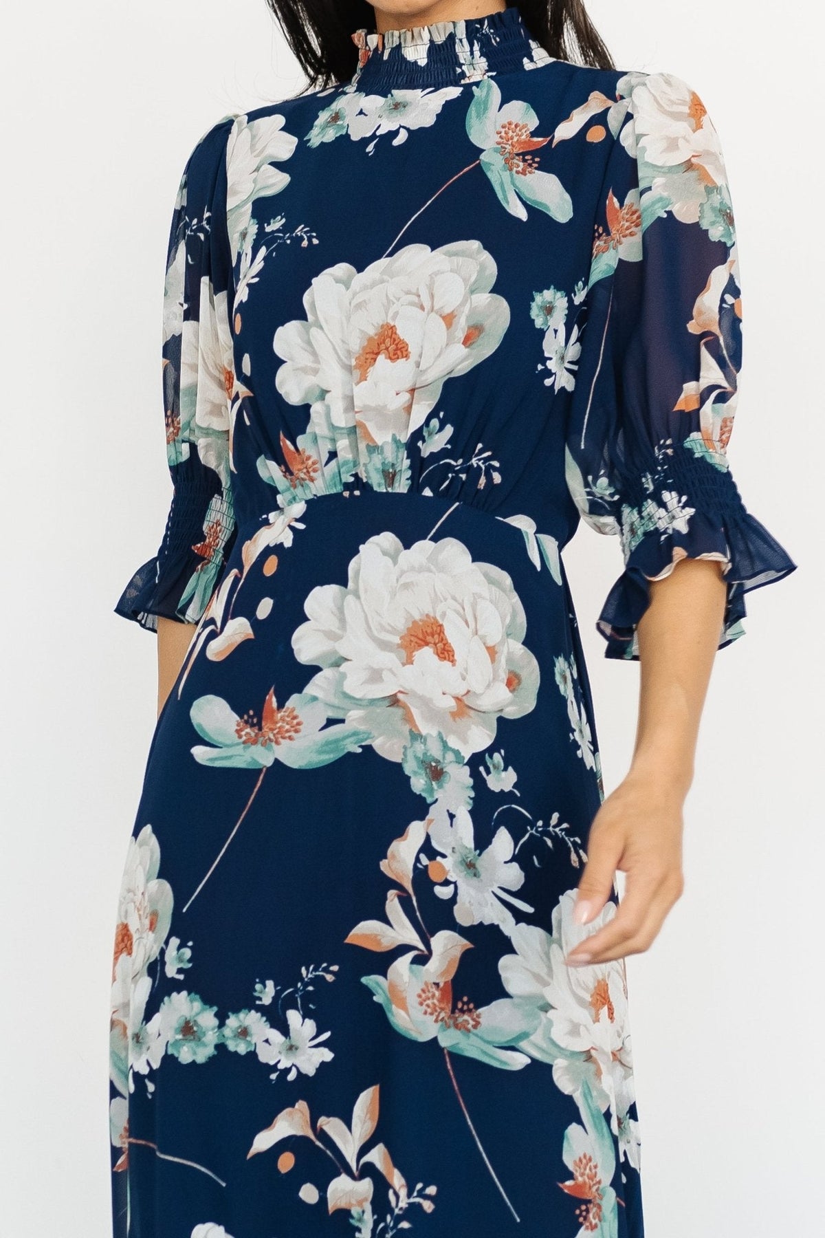 Marie Mock Neck Maxi Dress | Navy Floral