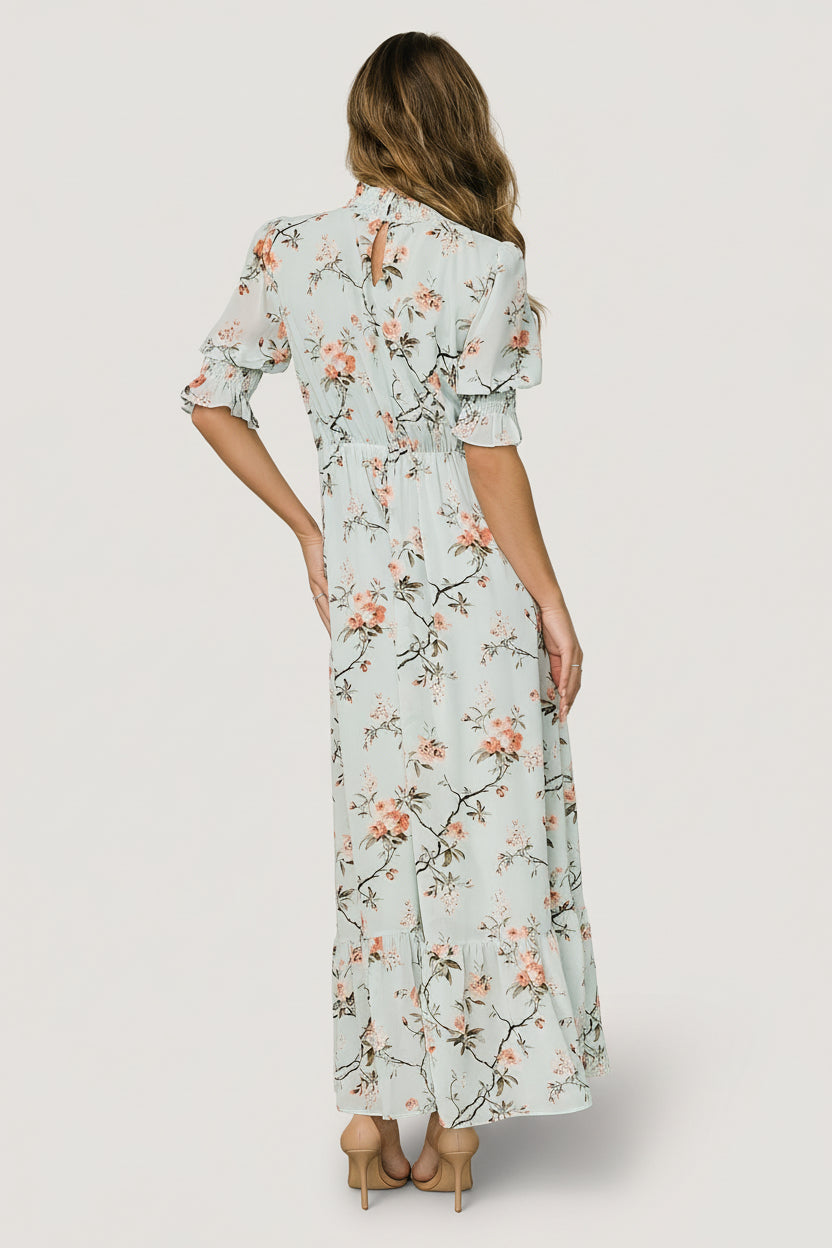 Marie Mock Neck Maxi Dress | Sage Floral