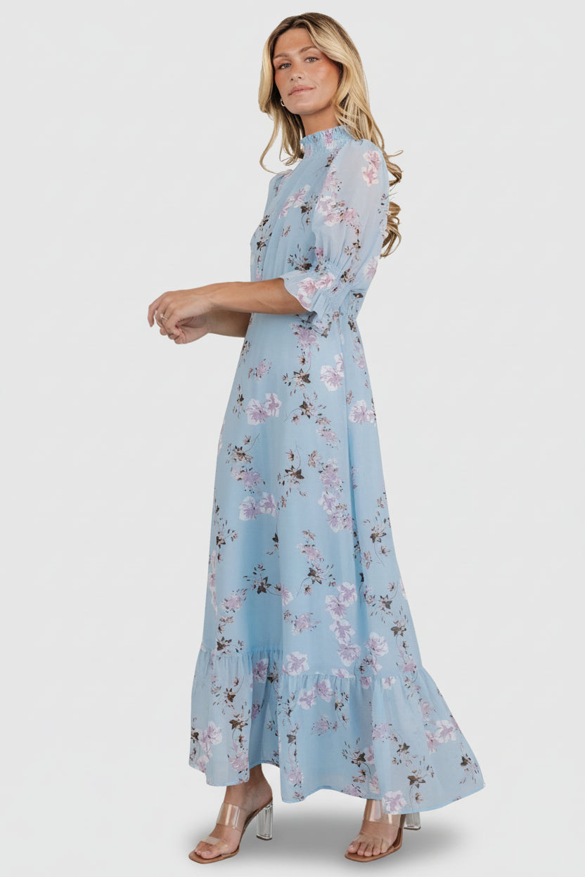 Marie Mock Neck Maxi Dress | Sky Blue Floral