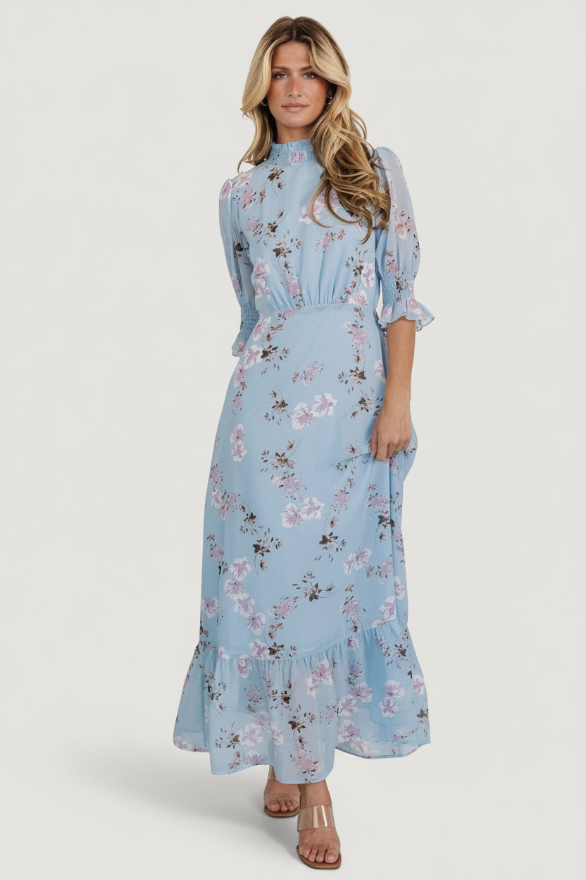 Marie Mock Neck Maxi Dress | Sky Blue Floral Main image