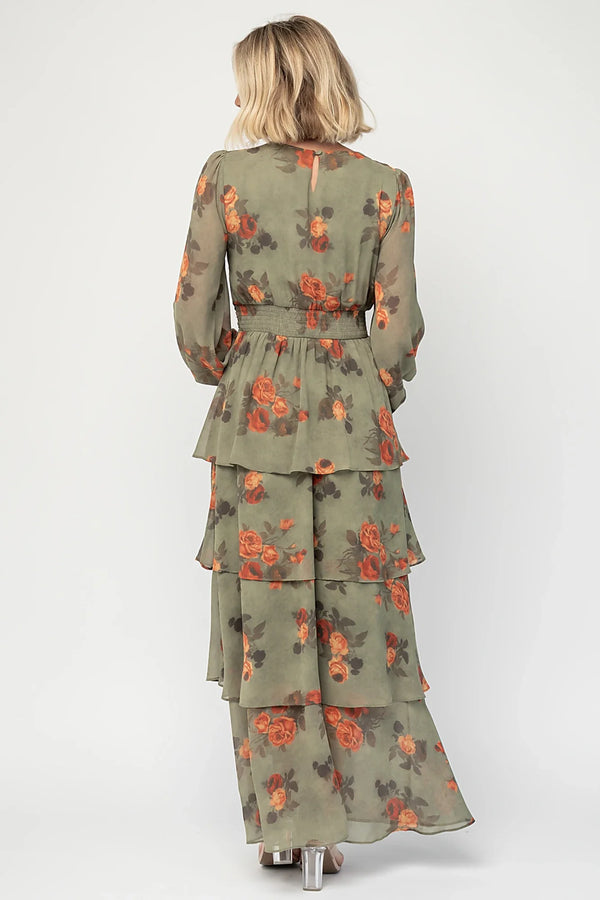Mariella Tiered Maxi Dress | Dark Sage Floral