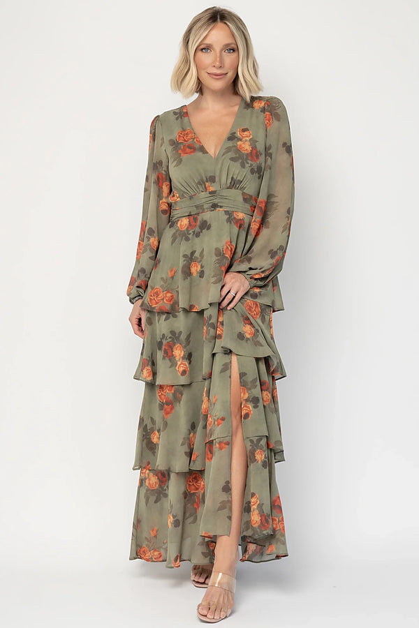 Mariella Tiered Maxi Dress | Dark Sage Floral