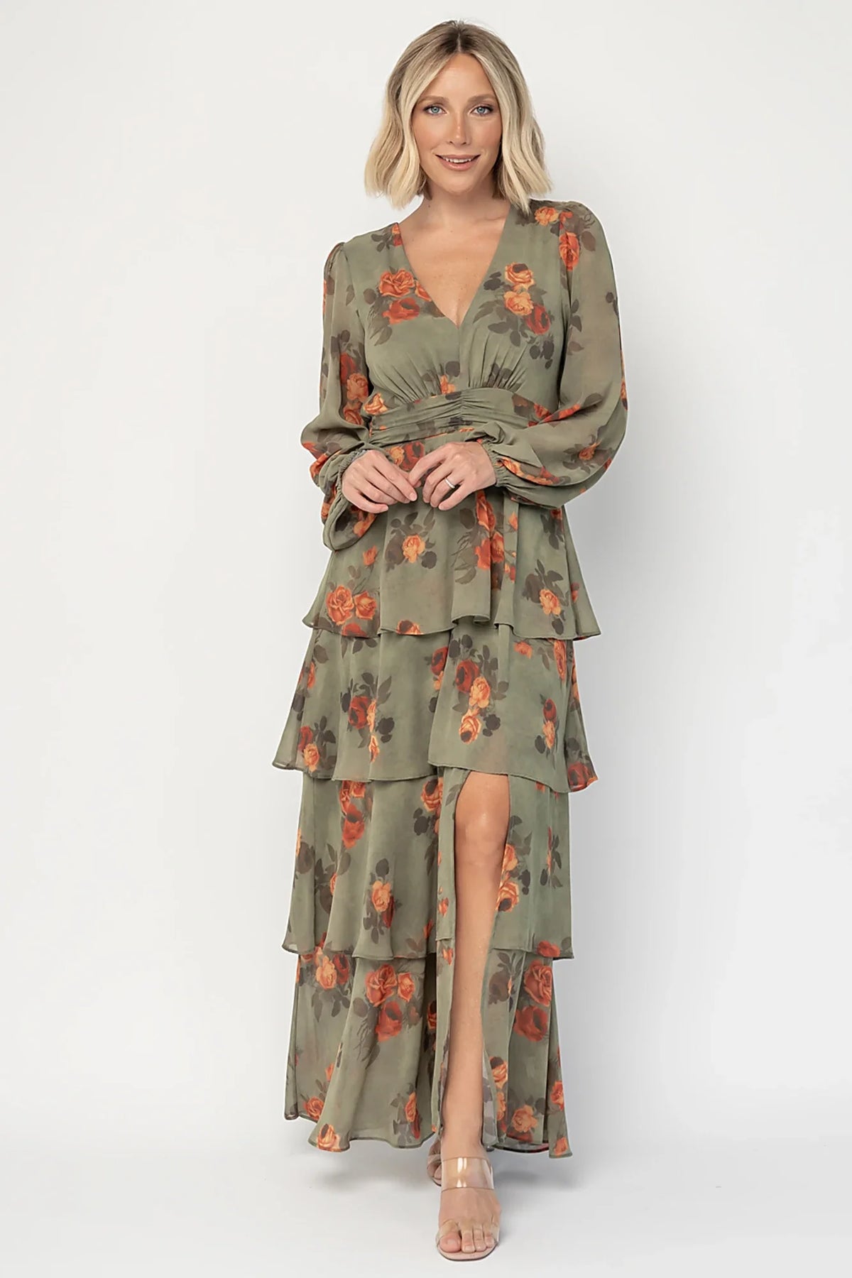 Mariella Tiered Maxi Dress | Dark Sage Floral Main image