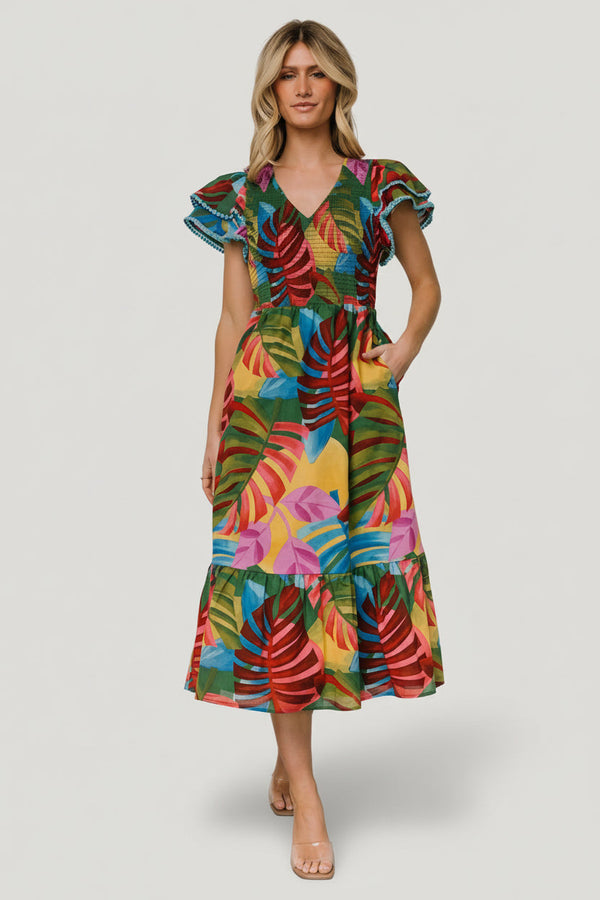 Marielle Smocked Midi Dress | Multi Print