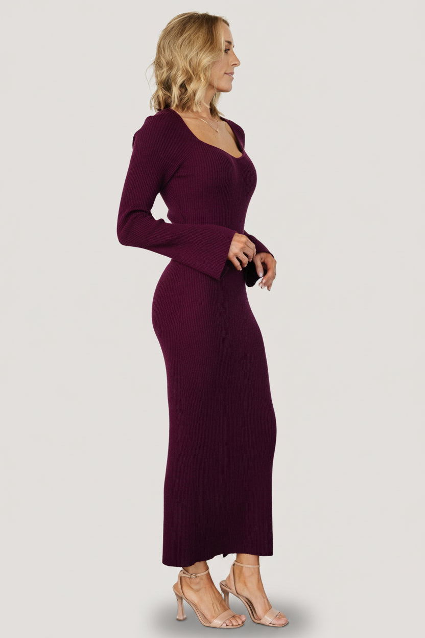 Marika Ribbed Dress | Wine Secondary image