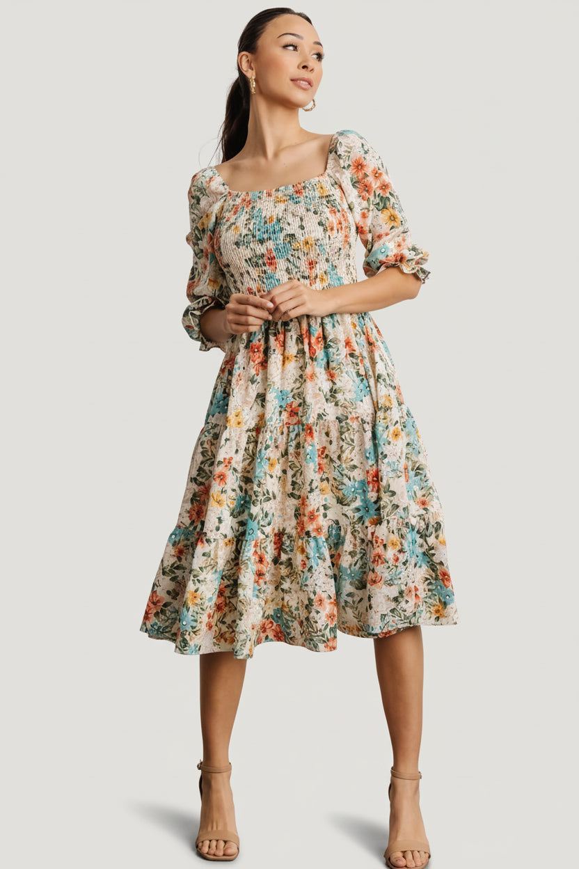Marta Smocked Midi Dress | Summer Floral