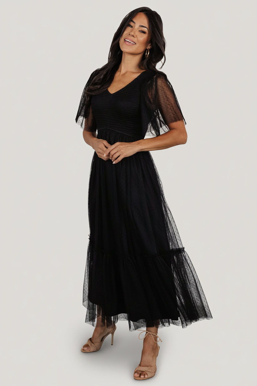 Martha Smocked Tulle Dress | Black Main image