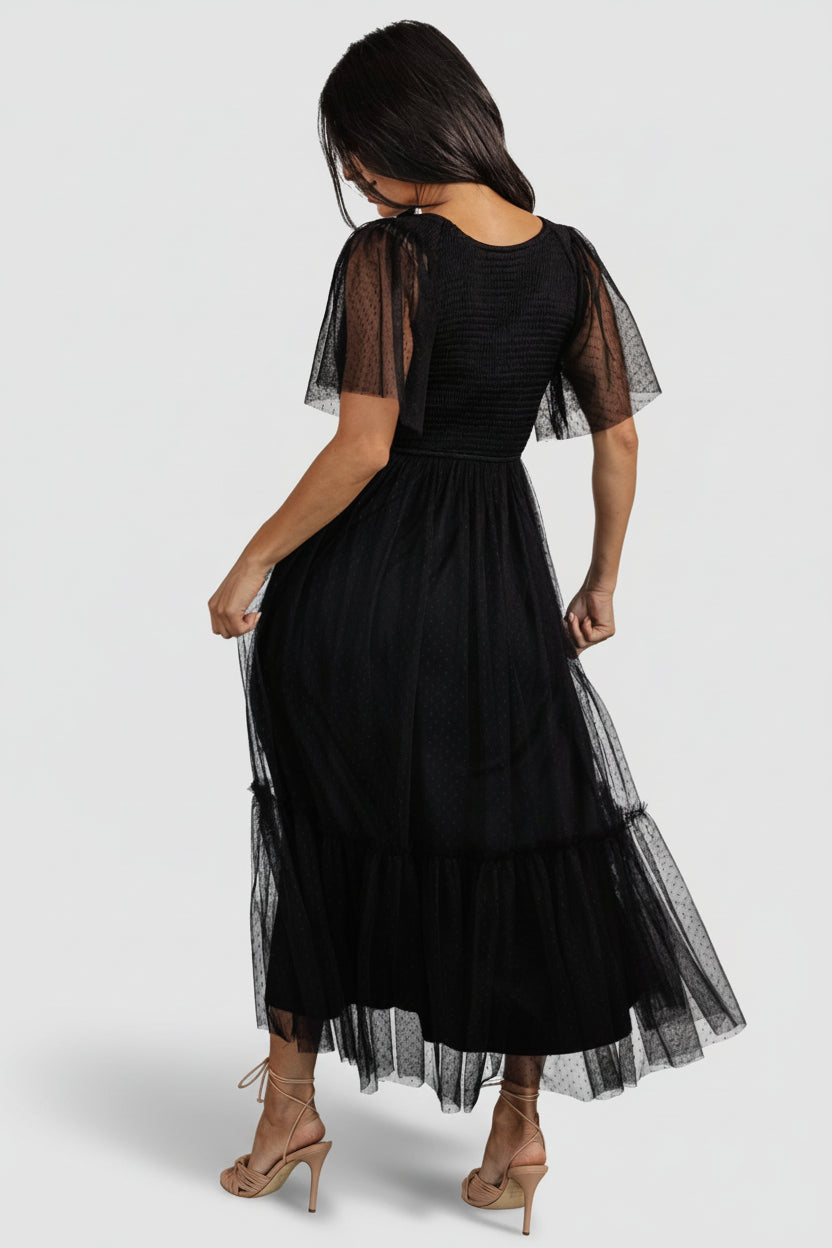 Martha Smocked Tulle Dress | Black