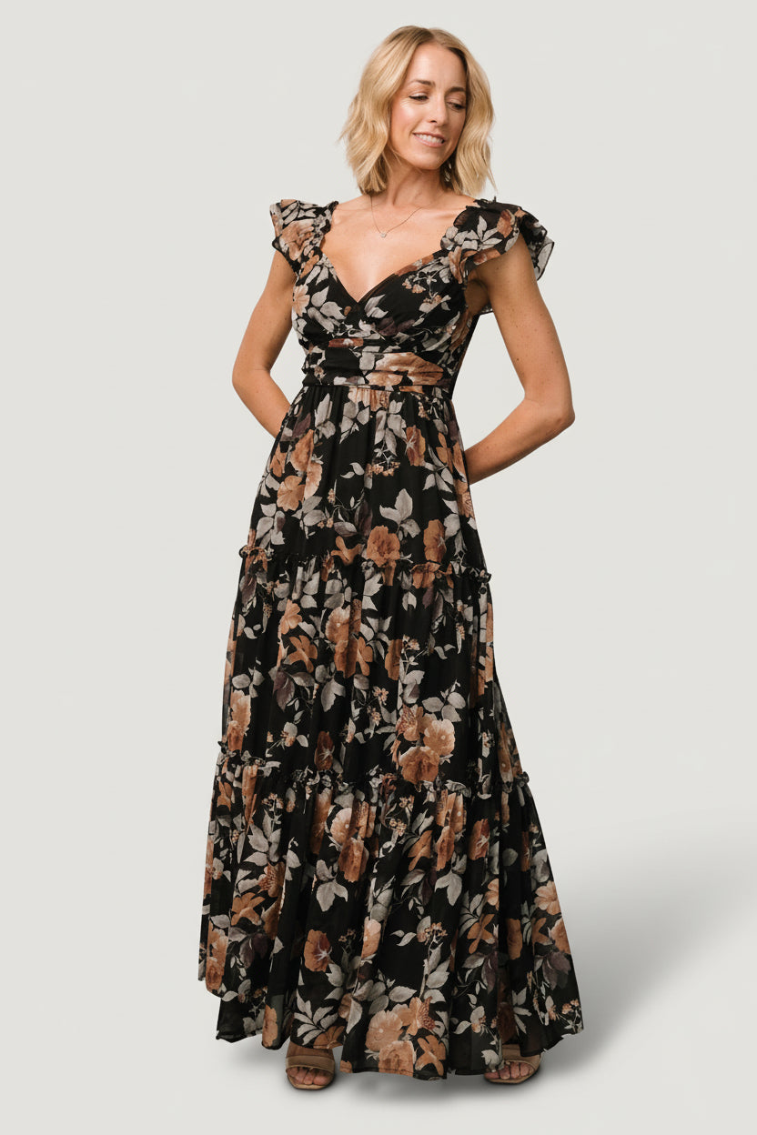Martina Maxi Dress | Black + Copper Floral Main image
