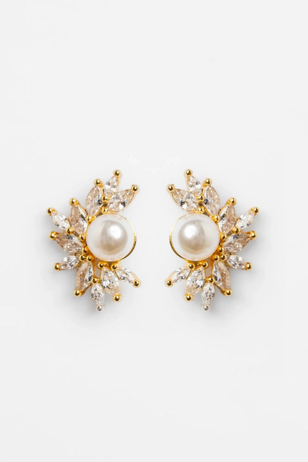 Maryana Pearl Statement Stud Earrings | Gold