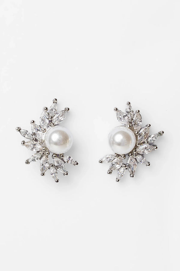 Maryana Pearl Statement Stud Earrings | Silver