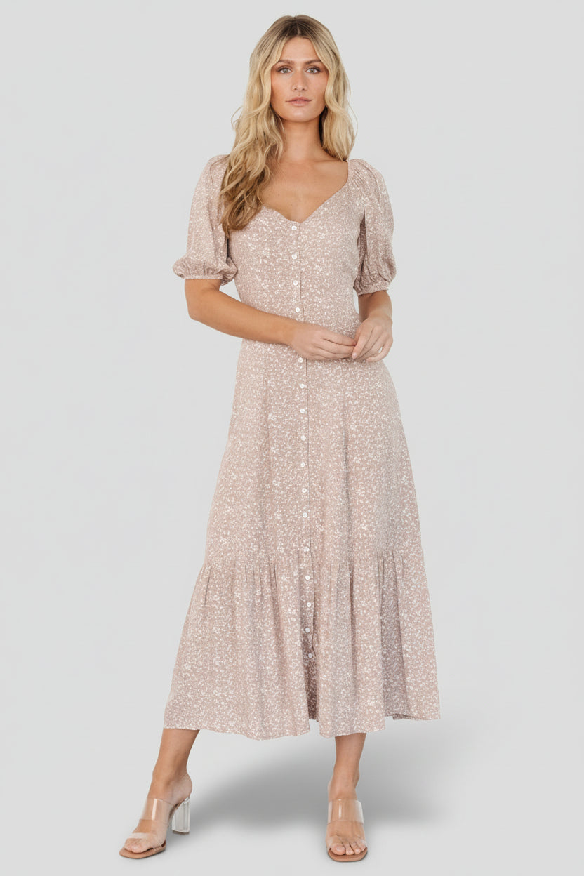 Mathilda Button Maxi Dress | Beige Floral Main image