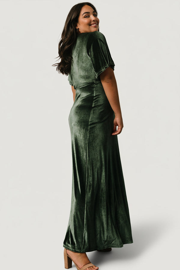 Meghan Velvet Wrap Maxi Dress | Deep Green