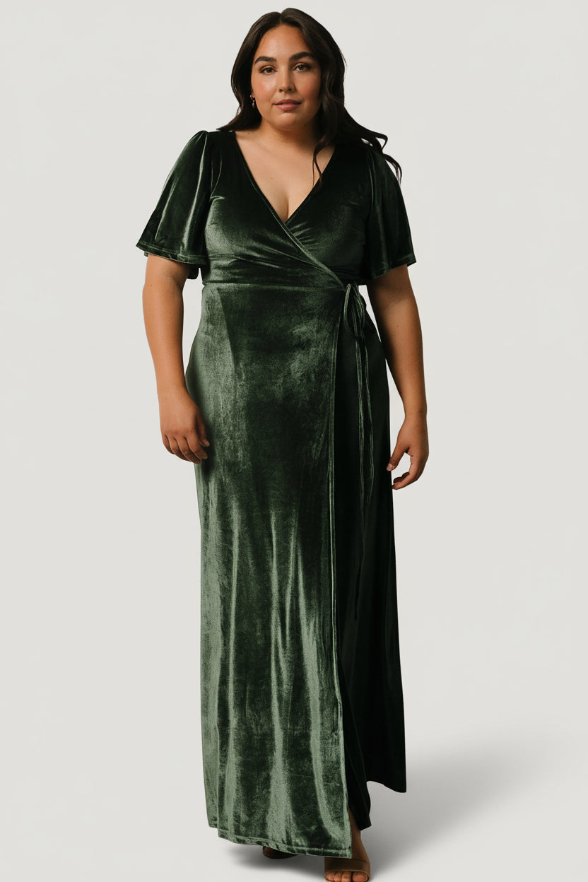 Meghan Velvet Wrap Maxi Dress | Deep Green