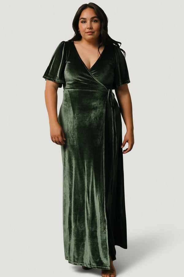 Meghan Velvet Wrap Maxi Dress | Deep Green