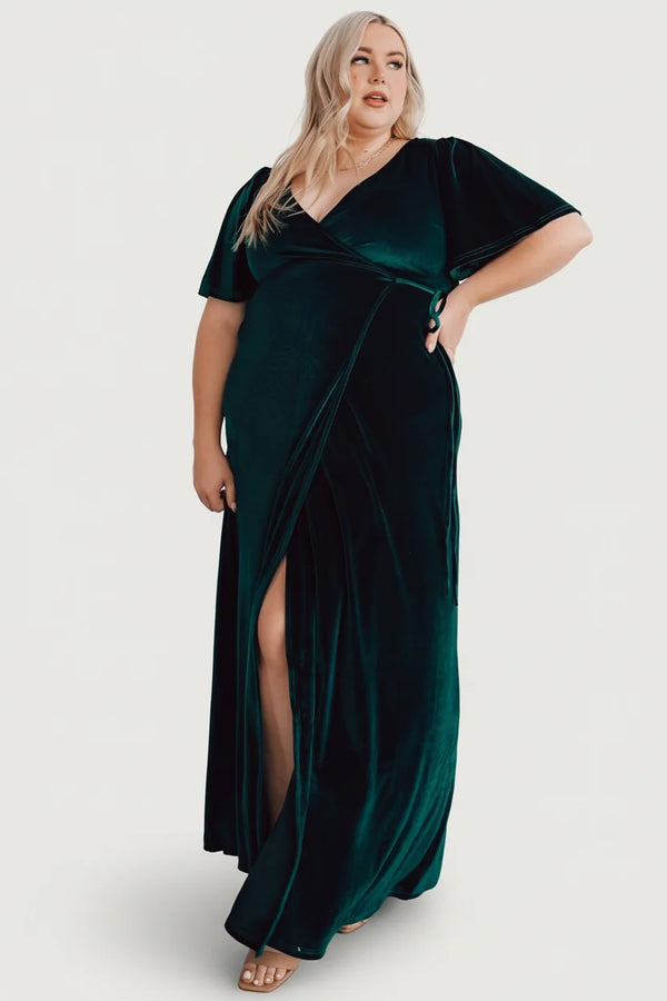 Meghan Velvet Wrap Maxi Dress | Emerald