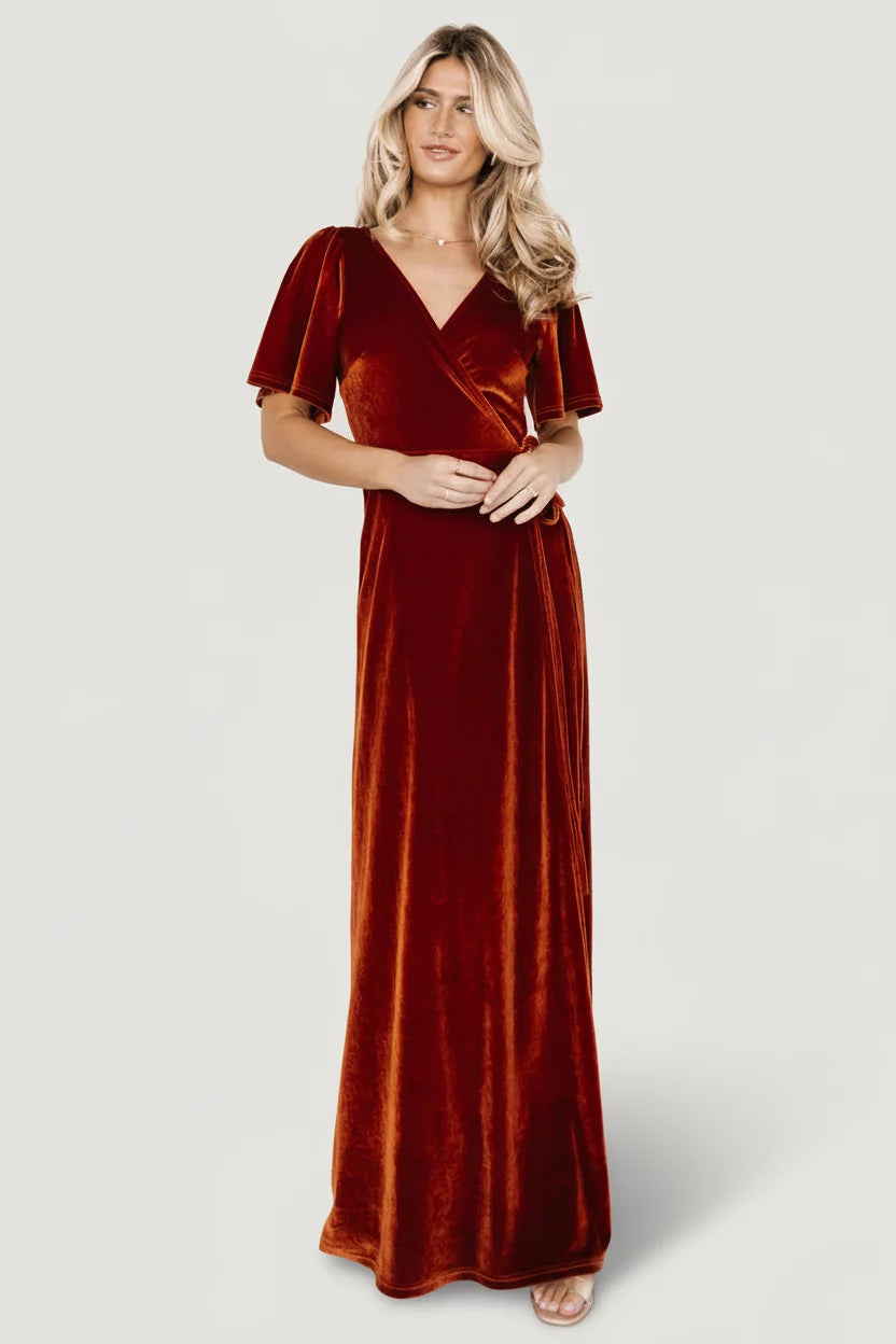 Meghan Velvet Wrap Maxi Dress | Rust Secondary image