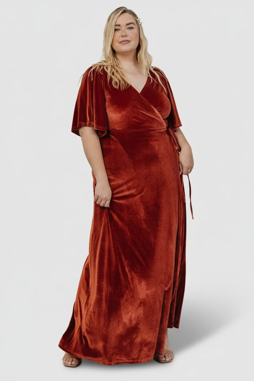 Meghan Velvet Wrap Maxi Dress | Terracotta
