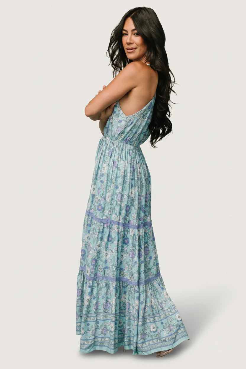 Meline Button Front Maxi Dress | Light Blue Multi