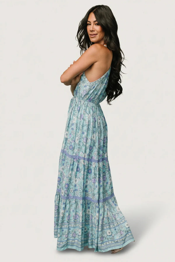 Meline Button Front Maxi Dress | Light Blue Multi
