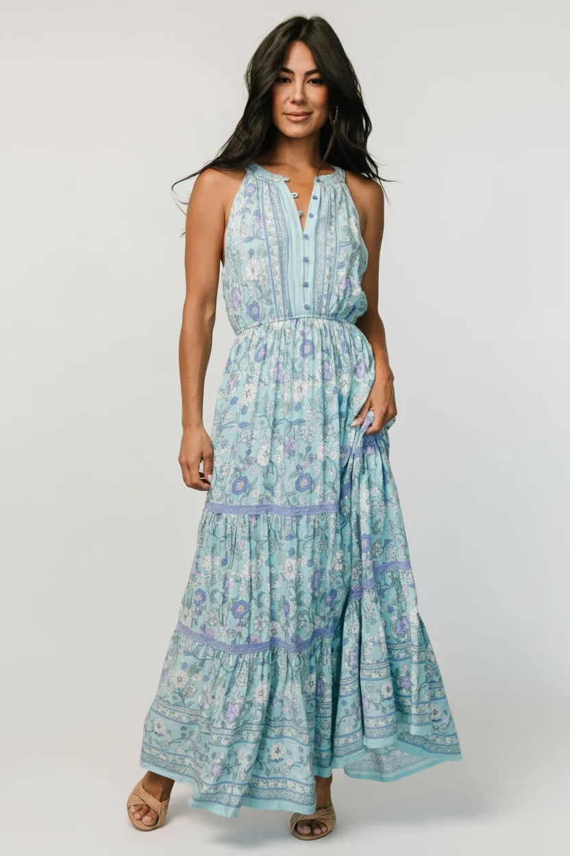 Meline Button Front Maxi Dress | Light Blue Multi Main image