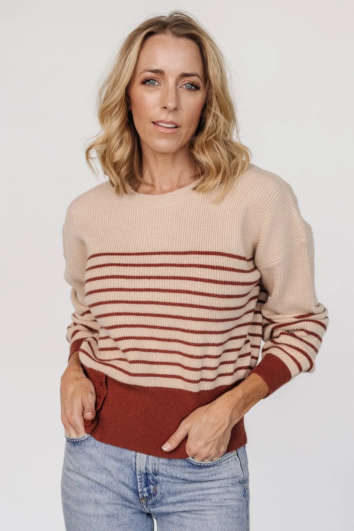 Miles Striped Sweater | Taupe + Marsala Main image