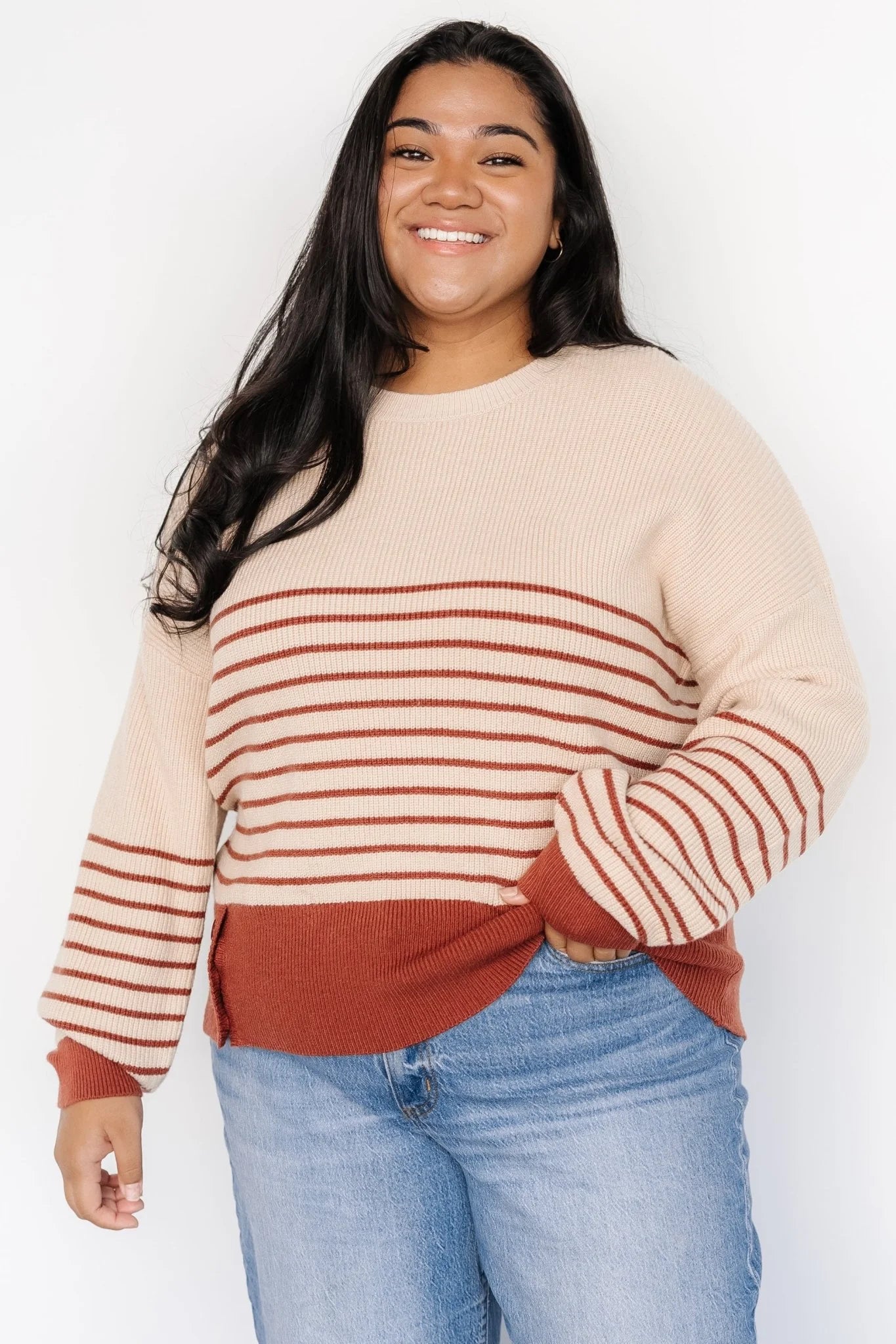 Miles Striped Sweater | Taupe + Marsala Secondary image