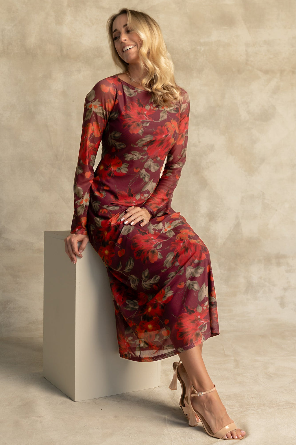 Miley Mesh Dress | Burgundy Floral