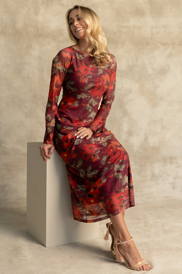 Miley Mesh Dress | Burgundy Floral