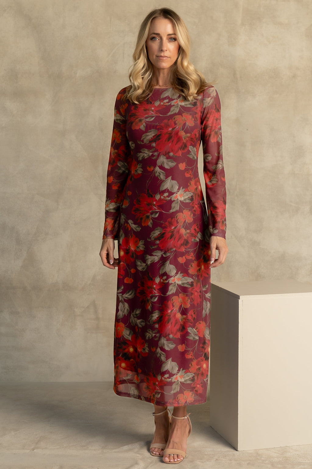Miley Mesh Dress | Burgundy Floral