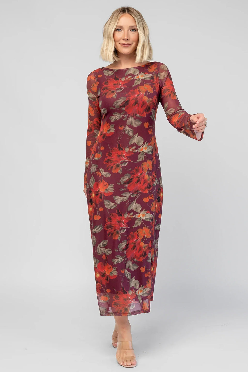 Miley Mesh Dress | Burgundy Floral