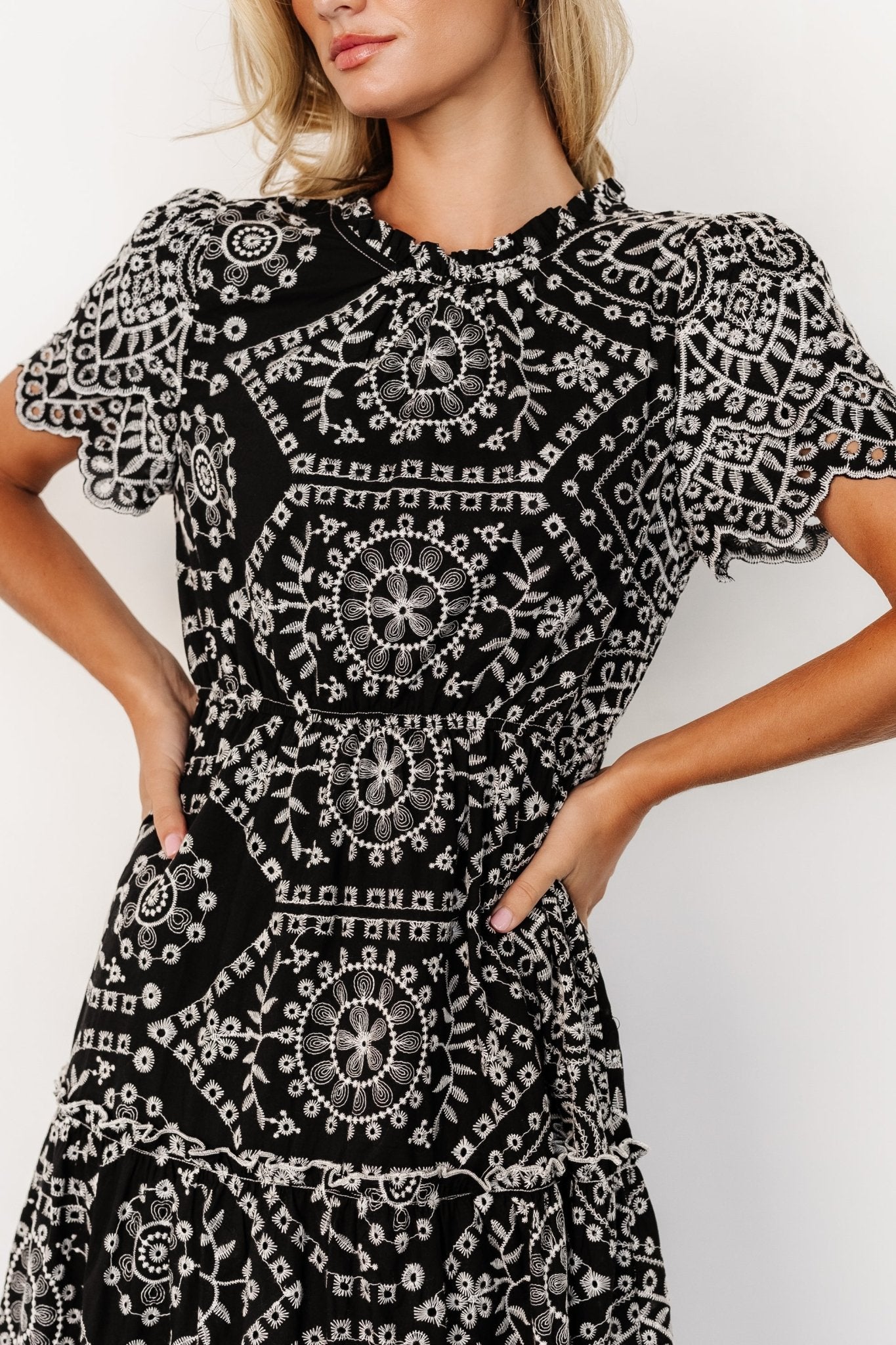 Mirabel Eyelet Midi Dress | Black + White Secondary image