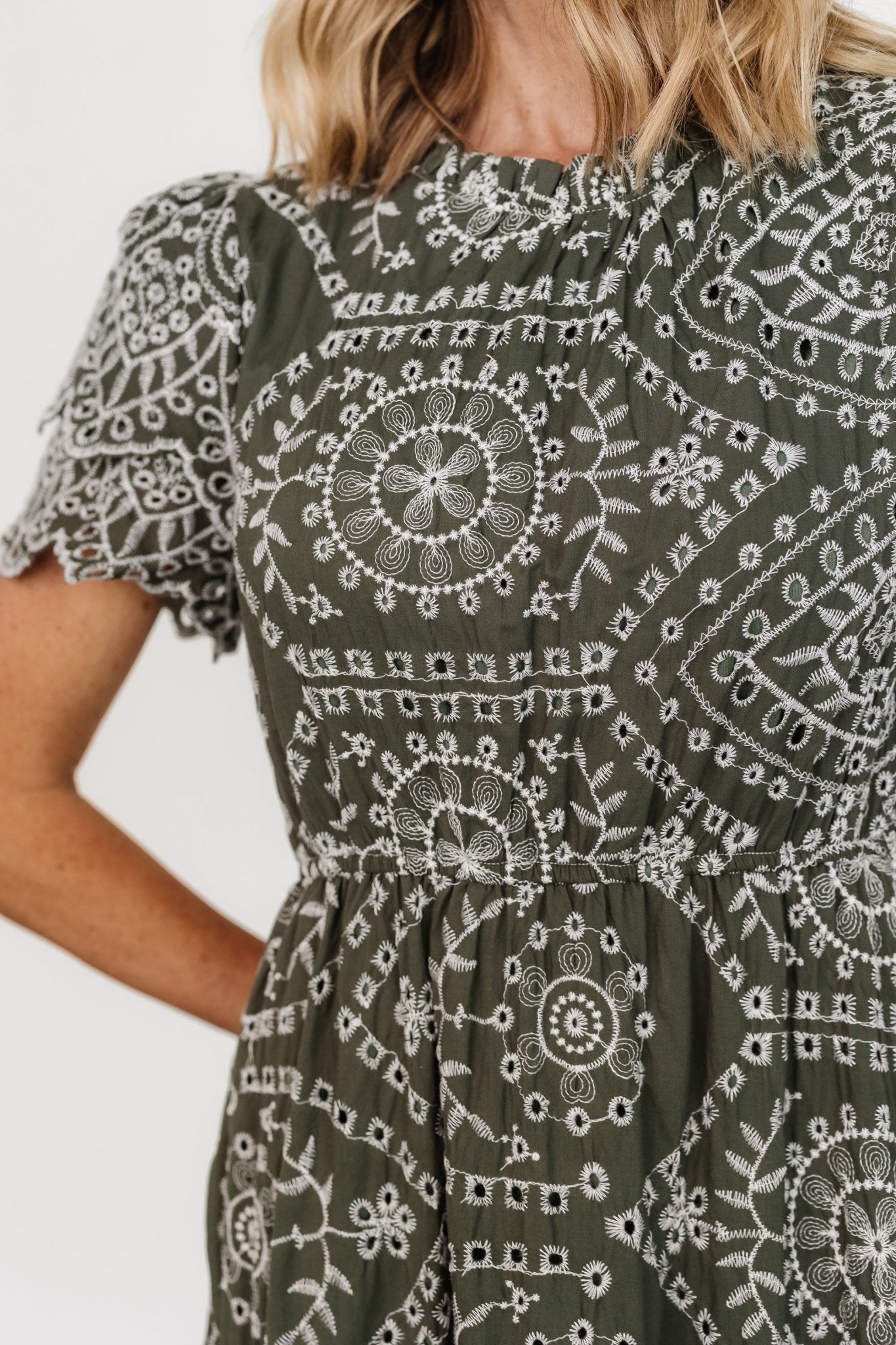 Mirabel Eyelet Midi Dress | Olive + White Secondary image