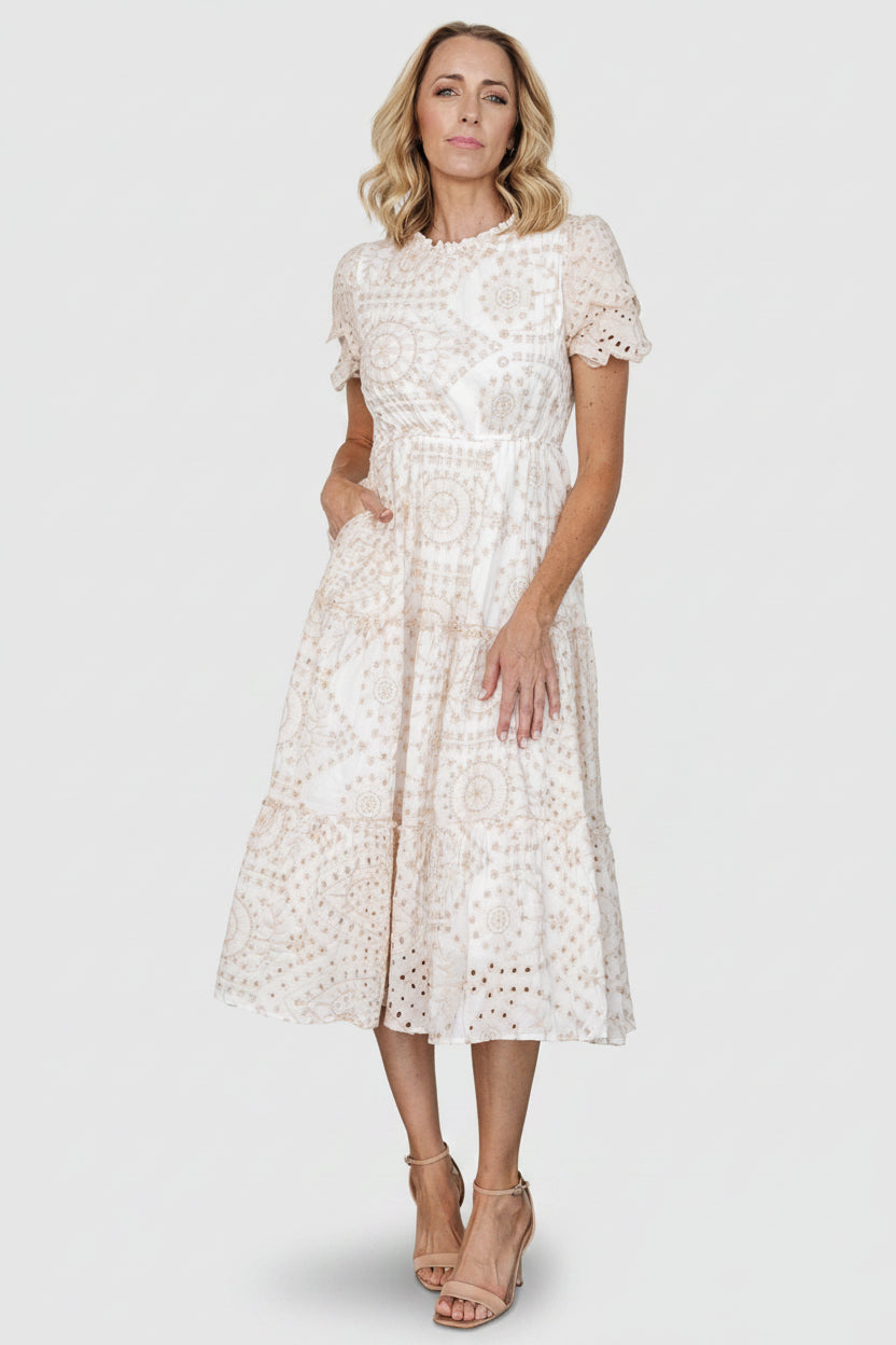 Mirabel Eyelet Midi Dress | White + Natural Main image